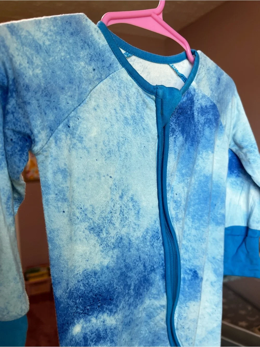 Little Sleepies Blue Watercolor Zippy Pajamas 3-6M GUC